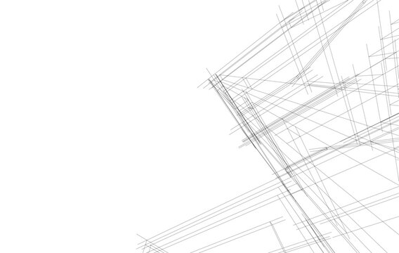 Architectural sketch of a building 3d illustration