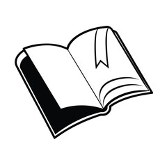 Open Book Illustration With Bookmark In Black And White Outline Style