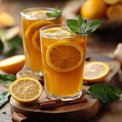 Refreshing lemon drink garnished with mint and spices