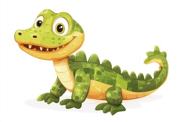 Naklejka premium Happy cartoon crocodile, isolated, white background, children's illustration