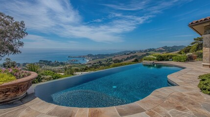 Luxurious ocean view pool, California hillside estate