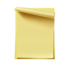 A bright yellow sheet of paper laid flat on a table, perfect for note-taking, crafting, and creative projects isolated on transparent background..