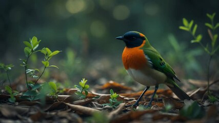 Indian pitta bird, a migratory species of summer. This bird is exceptionally beautiful and recognized for its remarkable looks as they arrive for nesting. After a duration of 2-3 months, they will