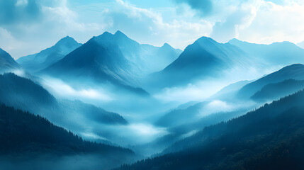 Misty Mountains in a Blue Haze