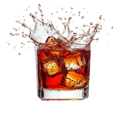 glass of refreshing with ice cubes splashes energetically, capturing moment of excitement and thirst quenching delight