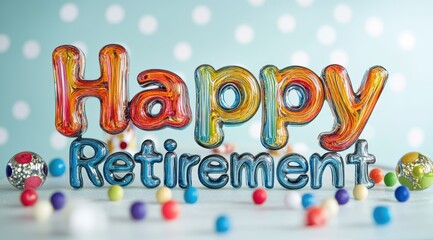 Happy Retirement: A colorful, eye-catching banner declares "Happy Retirement" in vibrant, balloon-like letters, symbolizing a joyful farewell and the beginning of a new chapter.