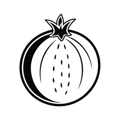 Pomegranate Outline Vector Illustration Exotic Fruit Symbol Black Silhouette Design