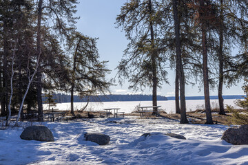 Tranquil moment at Birch Bay in Prince Albert National Park, Canada