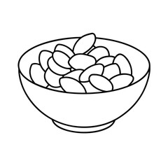 Almonds In Bowl Outline Illustration Vector Graphic For Print And Digital Use