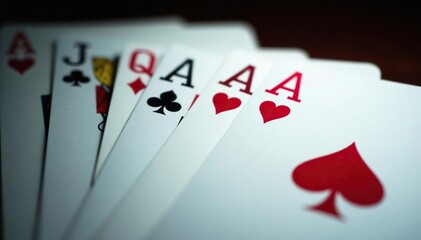Playing cards arranged in a row, showing four aces , texture, design