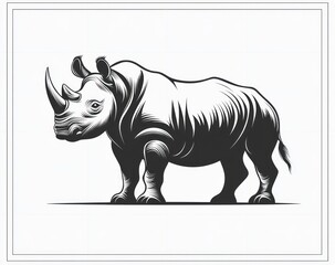 Fototapeta premium Monochrome rhino illustration, African savanna background, wildlife design (1)