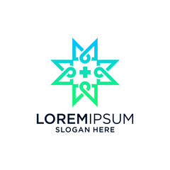 Abstract Modern Healthcare Logo Design: Teal Green Gradient Star Symbol