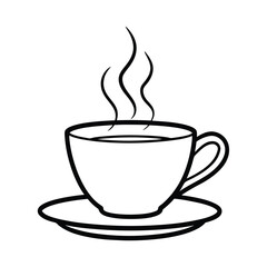 Simple Line Art Illustration Of Steaming Coffee Cup On Saucer