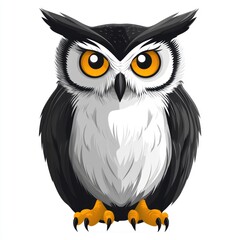 Fototapeta premium Majestic owl illustration, perched, white background, wisdom symbol, design element.