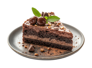 Chocolate cake slice kitchen food clean isolated on transparent background png