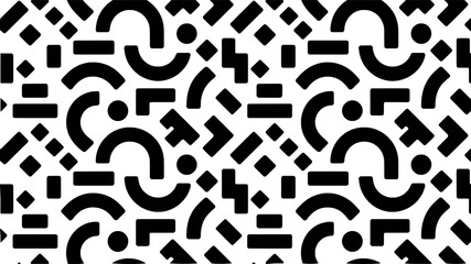 Seamless Black And White Pattern With Abstract Geometric Shapes Background Vector Design