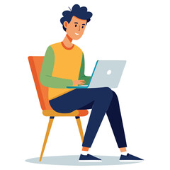 Modern Man Working on Laptop Illustration
