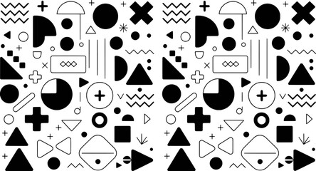 Fototapeta premium Black And White Geometric Pattern With Circles Triangles Squares And Lines