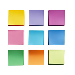 Fototapeta premium Bright and colorful set of sticky notes arranged neatly on a surface ready for use in creative and organizational tasks isolated on transparent background..