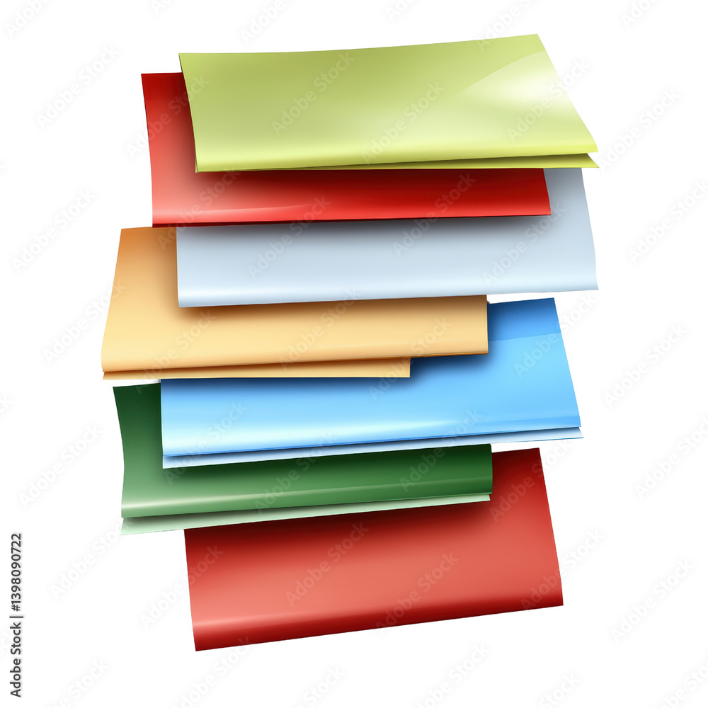 Poster stack of colored papers neatly arranged on a flat surface displaying a variety of bright shades and 