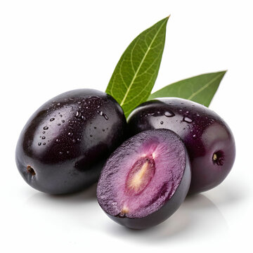 close up of jamun fruit against white background