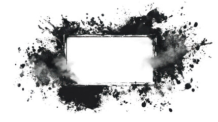 Grunge Ink Frame with Splatter and Brush Isolated on Transparent Background