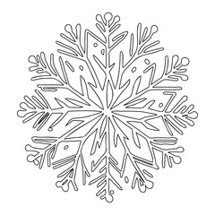 Intricate snowflake line drawing illustration for festive holiday designs