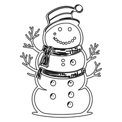 Whimsical monochrome snowman illustration in a minimalist graphic style