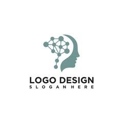 Abstract Teal Human Head Profile Logo Design with Network Connections