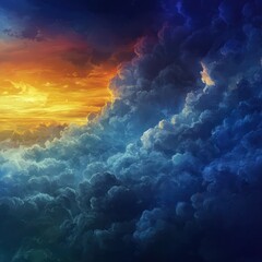 Fototapeta premium A sky transitioning from stormy darkness to a bright, sunny day. 