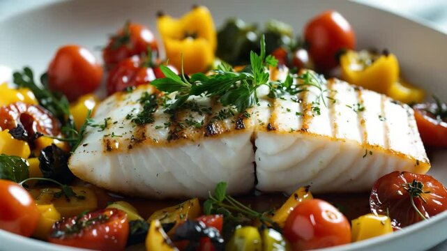 Grilled Fish Fillet with BBQ Vegetables