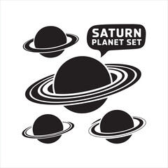 Saturn Planet set black silhouette
