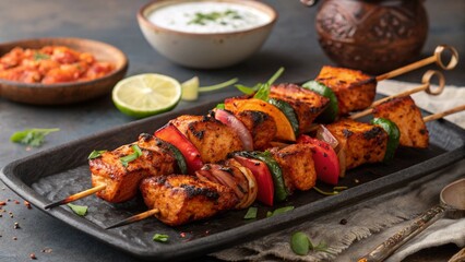 Delicious Grilled Chicken Tikka Skewers Spicy Marinade Flavorful Barbecue Recipe Summer Food Photography Tasty Meal Preparation Cooking Hot Charcoal