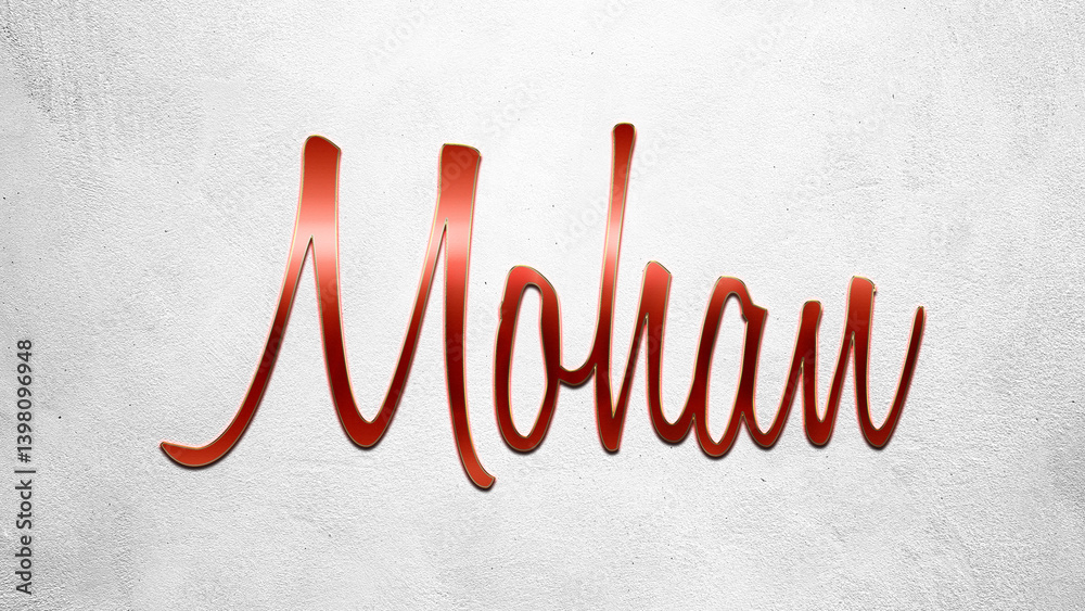 Fototapete red 3d text effect of hindi name mohan on silver background.