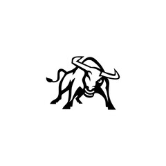 Aggressive Black And White Bull Vector Illustration