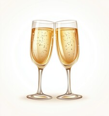 Toast to Joy: Two elegant glasses of champagne clink together, bubbles effervescing. The image captures the essence of celebration, festivity, and shared joy.