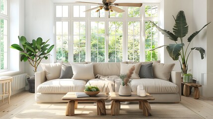 Beautiful Apartment, Sofa, Chair, Dining Table wall Mockup Interior design of modern living room