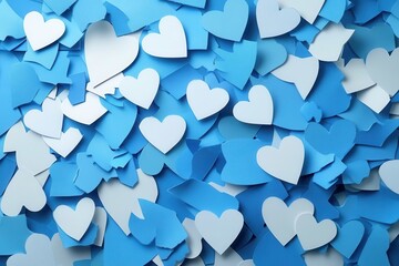 A vibrant display of light blue and white hearts