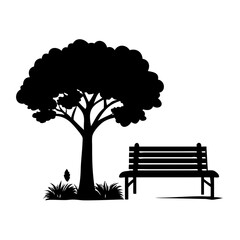 park bench under tree icon, park bench under tree silhouette vector illustration-simple silhouette illustration of park bench under tree, perfect for park bench under tree logos and icons