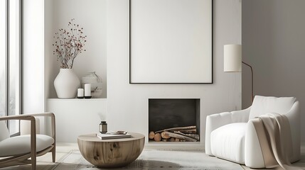 Beautiful Apartment, Sofa, Chair, Dining Table wall Mockup Interior design of modern living room