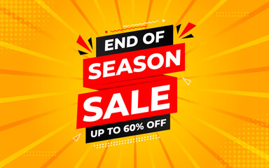 End Of Season Sale banner. Season offer price label design. Product discount festival tag design. Season Super Sale banner template. Flat sale Vector Illustration.