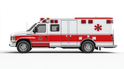 Side projection of ambulance with signal lights on. Suitable for news about medicine, emergency services, health care.