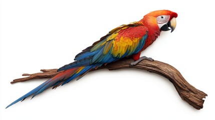 Fototapeta premium Parrot with brightly colored plumage on a branch, a great choice for illustrations and covers related to exotic nature.