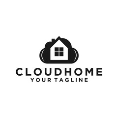Black and White House Cloud Logo Design