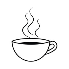 Black And White Coffee Cup Illustration With Steam Rising Fresh Brew