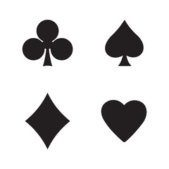 Vector illustration of playing card suits icons , spade, club, heart, diamond, black silhouettes