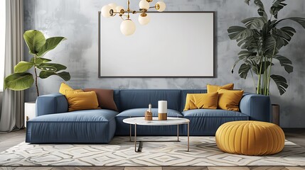 Beautiful Apartment, Sofa, Chair, Dining Table wall Mockup Interior design of modern living room