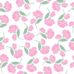 coquette seamless flowers pattern. Delicate petals and vibrant blossoms create an artistic and vintage botanical illustration. Perfect for wallpaper, fabric, wrapping paper and more.