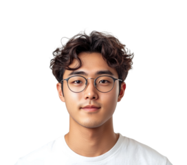 Young man with glasses portrait neutral isolated on transparent background png