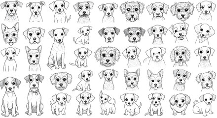 Fototapeta premium Adorable Illustrated Dogs Collection with Various Breeds and Expressions for Pet Lovers